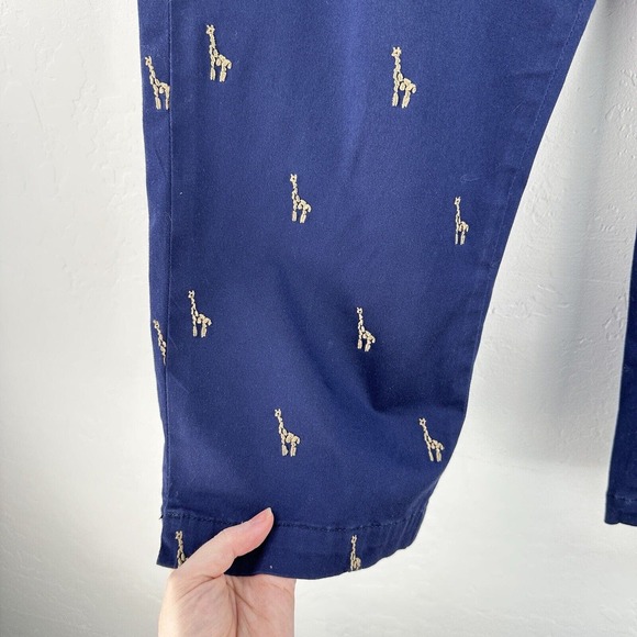 Coldwater Creek Capri‎ Pants Womens 12 Embroidered Giraffe Navy Blue Side Zip - Picture 2 of 7